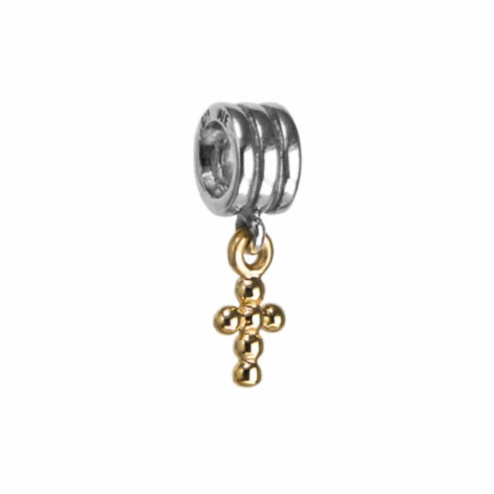 Authentic and retired Pandora Silver & 14k Gold Cross Charm